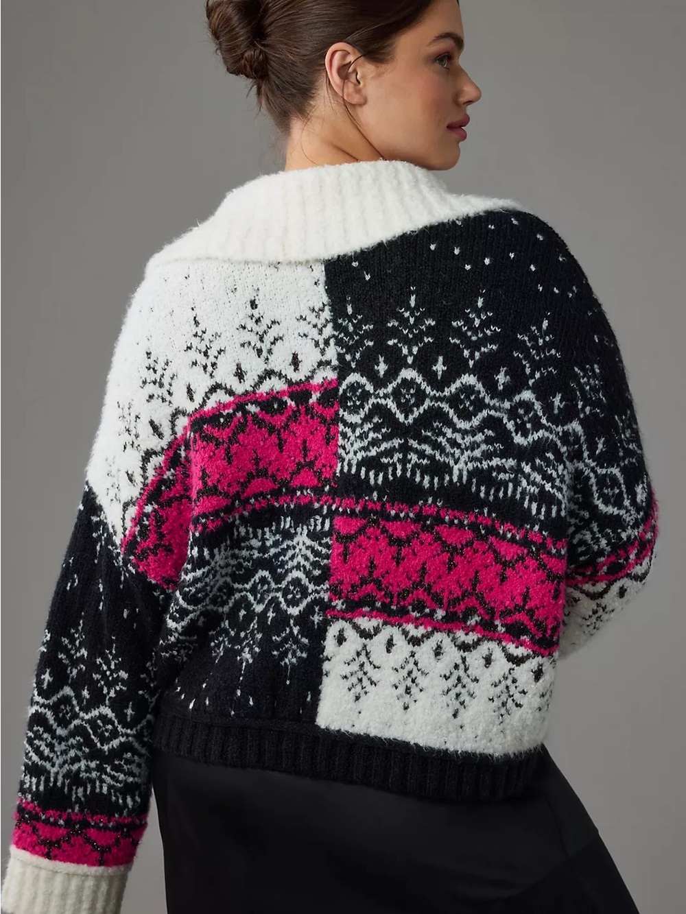 Pilcro V-Neck Fuzzy Printed Popover Sweater Fair Isle Medium - Picture 9 of 12